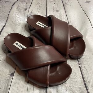 JIL SANDER Burgundy Oversize Wrapped Slides In Merlot Size 37